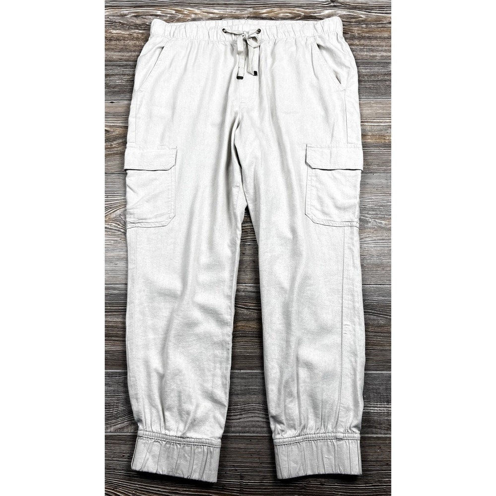 St. John's Bay Womens L Linen Blend Drawstring Cargo Jogger Pants Coastal Beachy